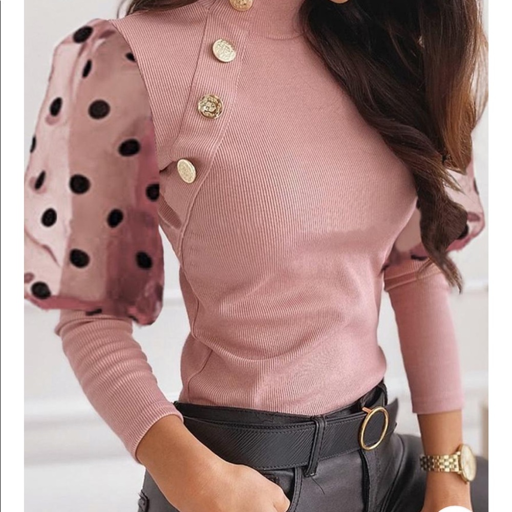 Mock neck pick sweater with puff sleeves - Picture 5 of 5